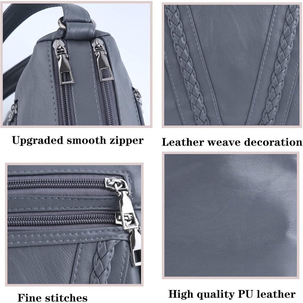 Women's Grey PU Leather Cross body Bag - Multi-Pocket Shoulder Purse - Picture 4 of 8